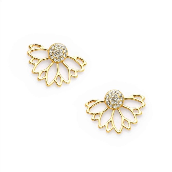 3/$30 💛 Gold Crystal Lotus Stud Earrings - Picture 2 of 4